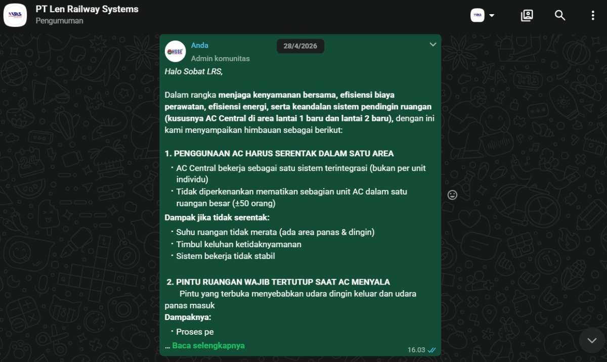 General Affairs & HSSE Info "Himbauan Penggunaan AC Central di Lingkungan Kantor"